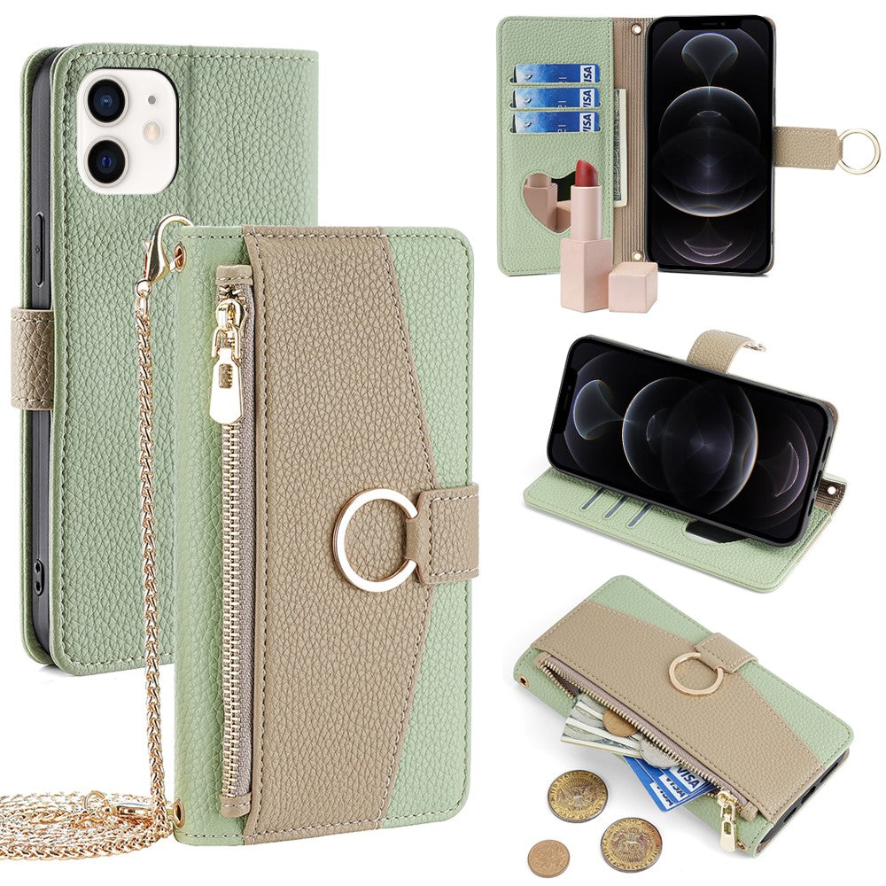 For iPhone 12  /  12 Pro Case Stand with Strap PU Leather Wallet Phone Cover Card Holder