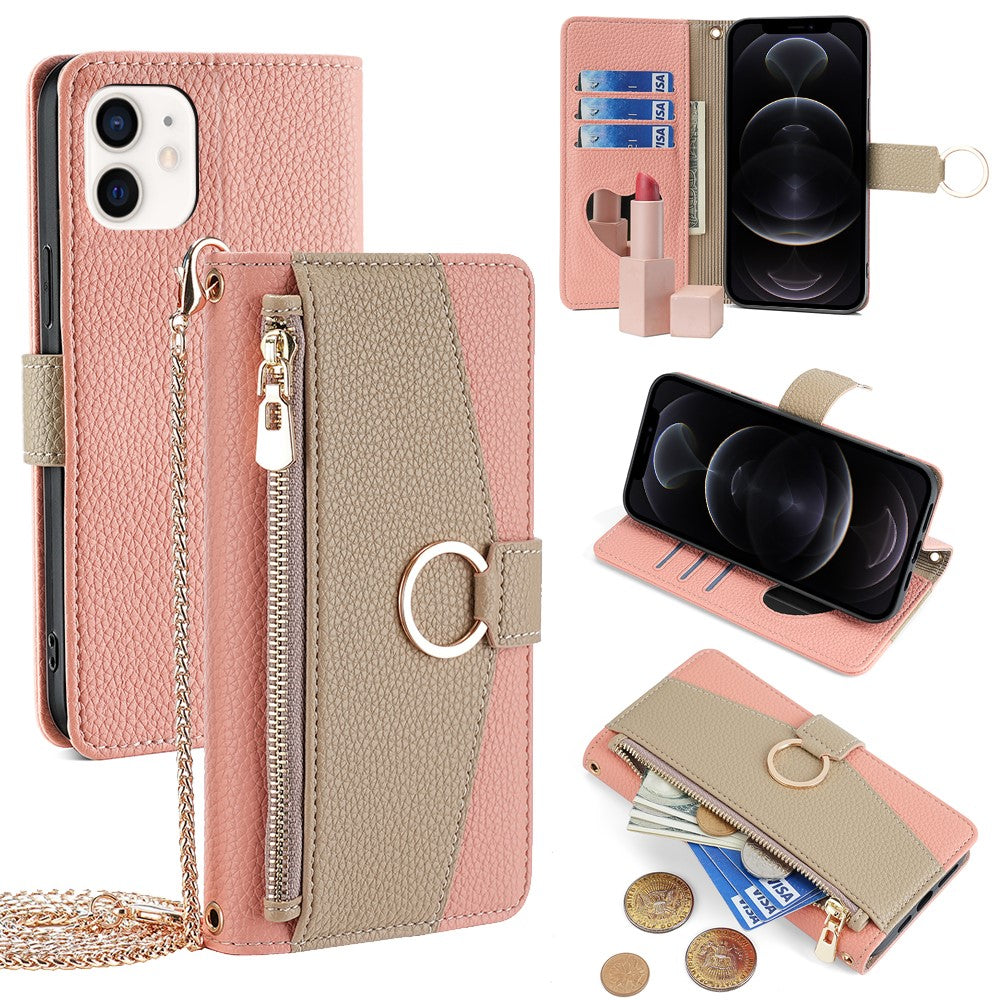 For iPhone 12  /  12 Pro Case Stand with Strap PU Leather Wallet Phone Cover Card Holder