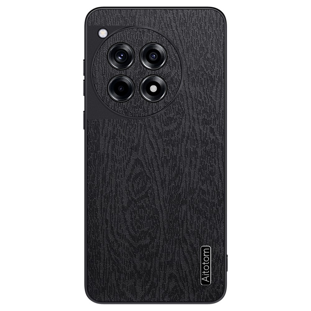 For OnePlus Ace 3 5G  /  12R 5G Case Wood Grain PU+PC+TPU Shockproof Phone Back Cover