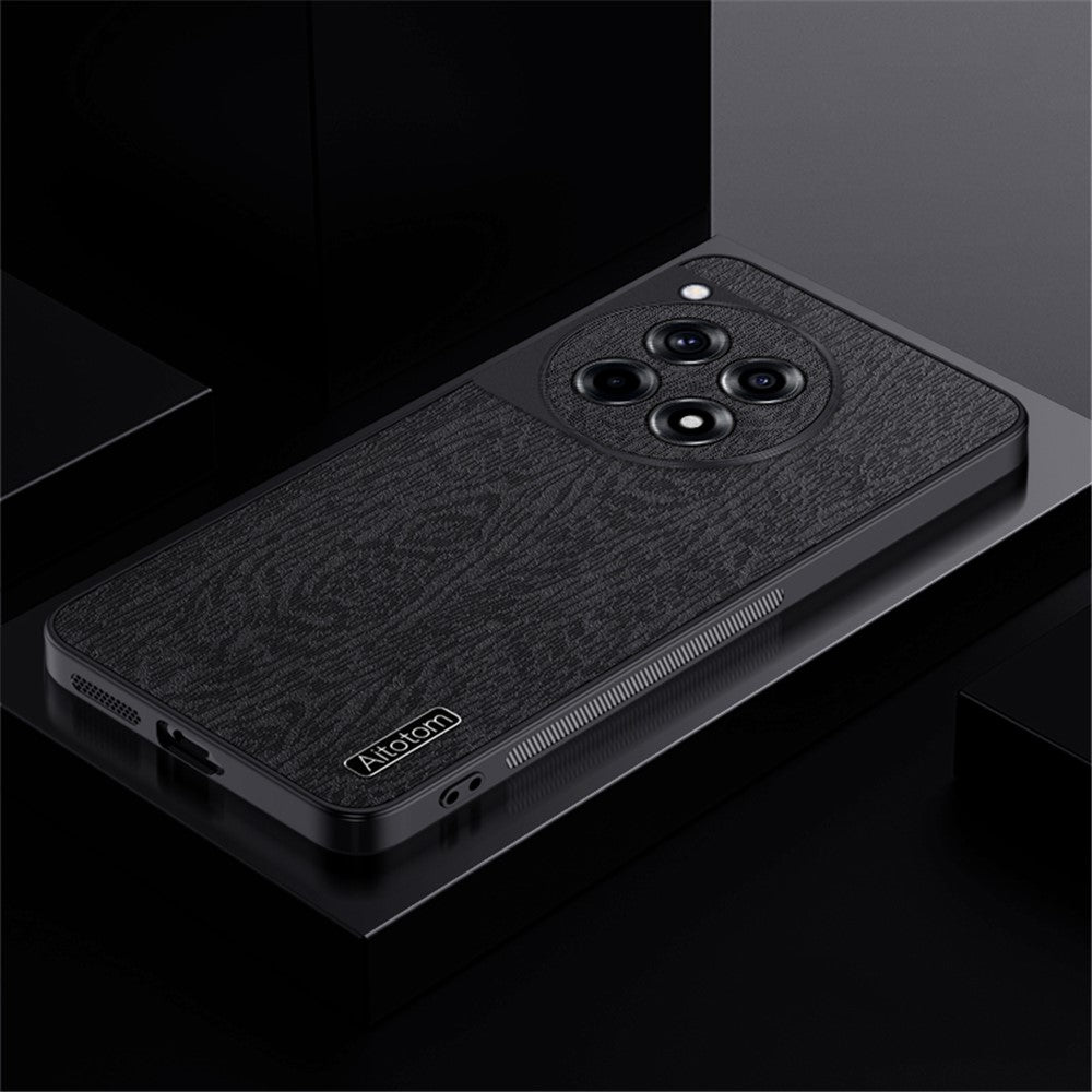 For OnePlus Ace 3 5G  /  12R 5G Case Wood Grain PU+PC+TPU Shockproof Phone Back Cover
