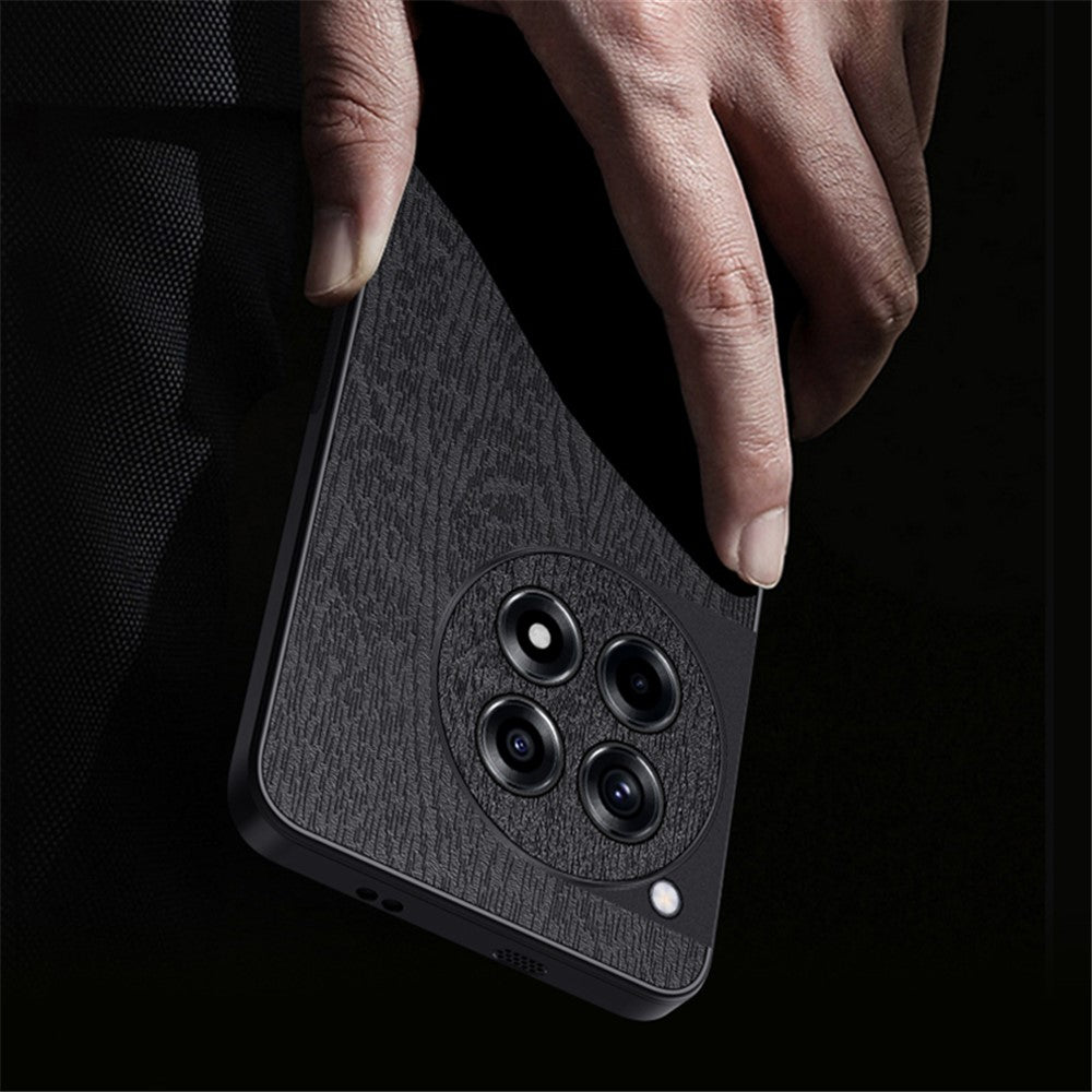 For OnePlus Ace 3 5G  /  12R 5G Case Wood Grain PU+PC+TPU Shockproof Phone Back Cover