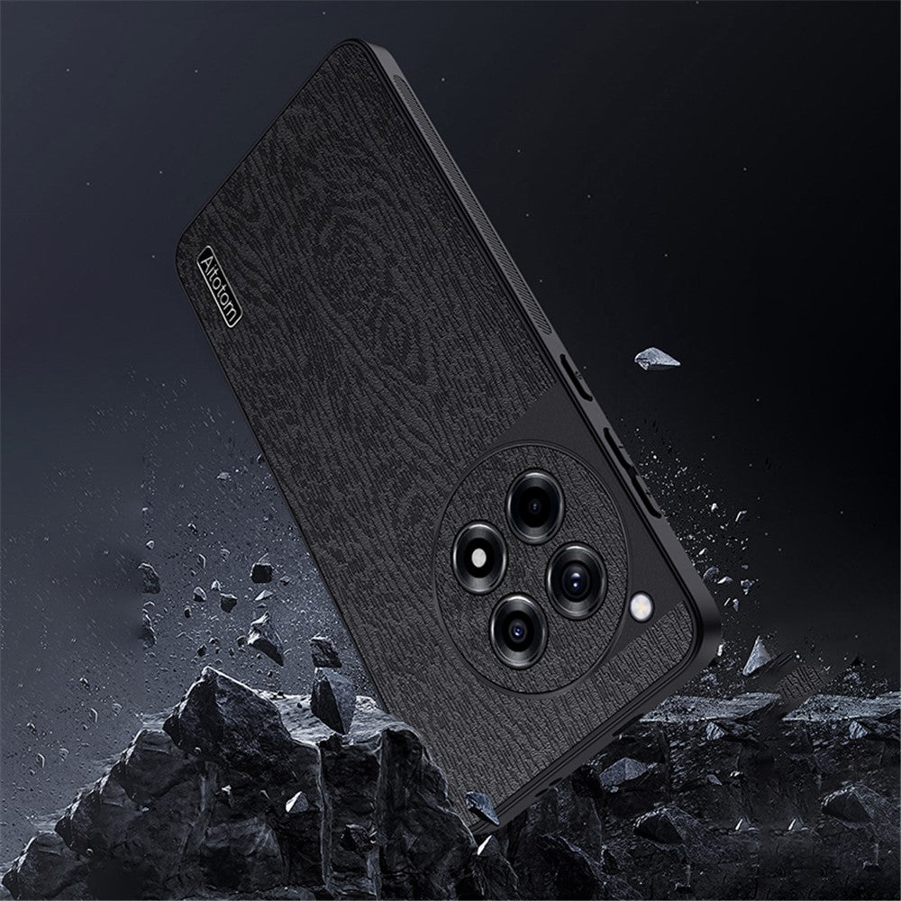 For OnePlus Ace 3 5G  /  12R 5G Case Wood Grain PU+PC+TPU Shockproof Phone Back Cover