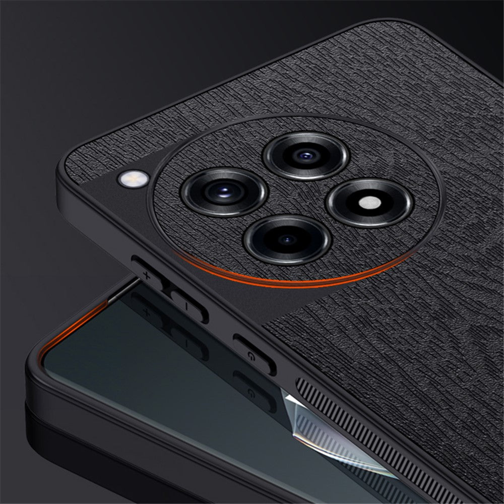 For OnePlus Ace 3 5G  /  12R 5G Case Wood Grain PU+PC+TPU Shockproof Phone Back Cover