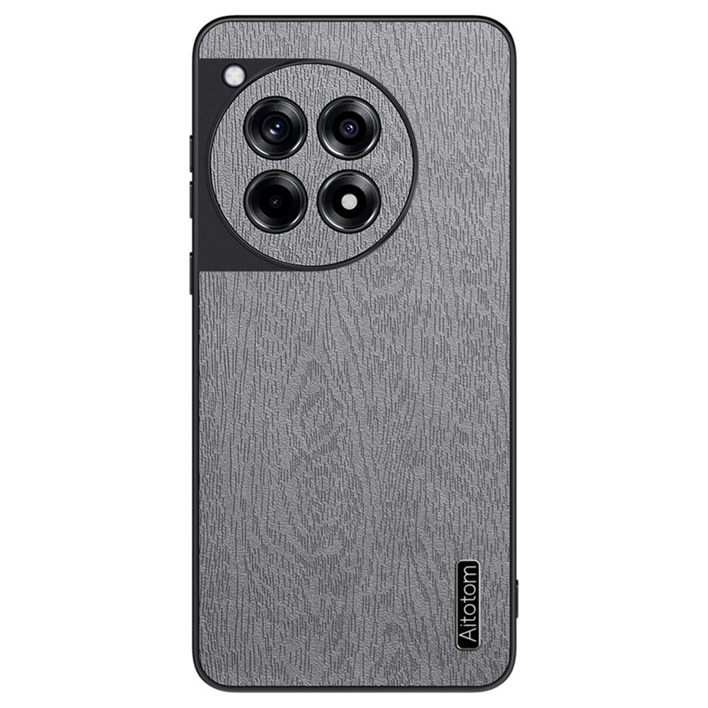 For OnePlus Ace 3 5G  /  12R 5G Case Wood Grain PU+PC+TPU Shockproof Phone Back Cover