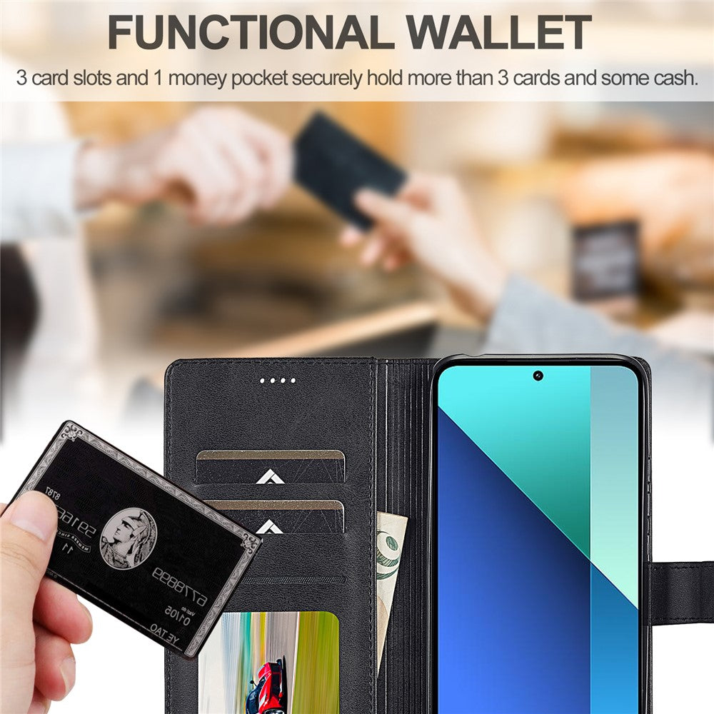 LC.IMEEKE For Xiaomi Redmi Note 13 4G Wallet Case Calf Texture Leather Folio Phone Cover