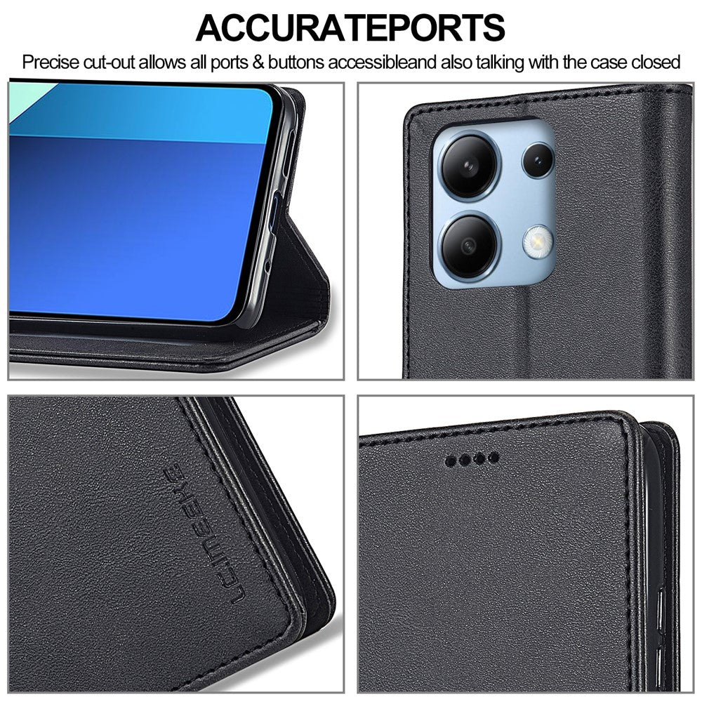 LC.IMEEKE For Xiaomi Redmi Note 13 4G Wallet Case Calf Texture Leather Folio Phone Cover
