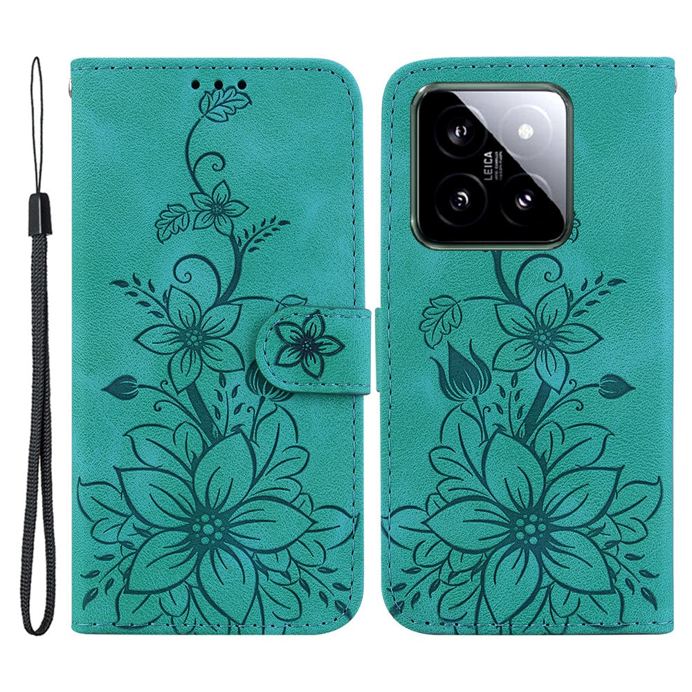 For Xiaomi 14 Leather Case Wallet Phone Cover Flower Pattern