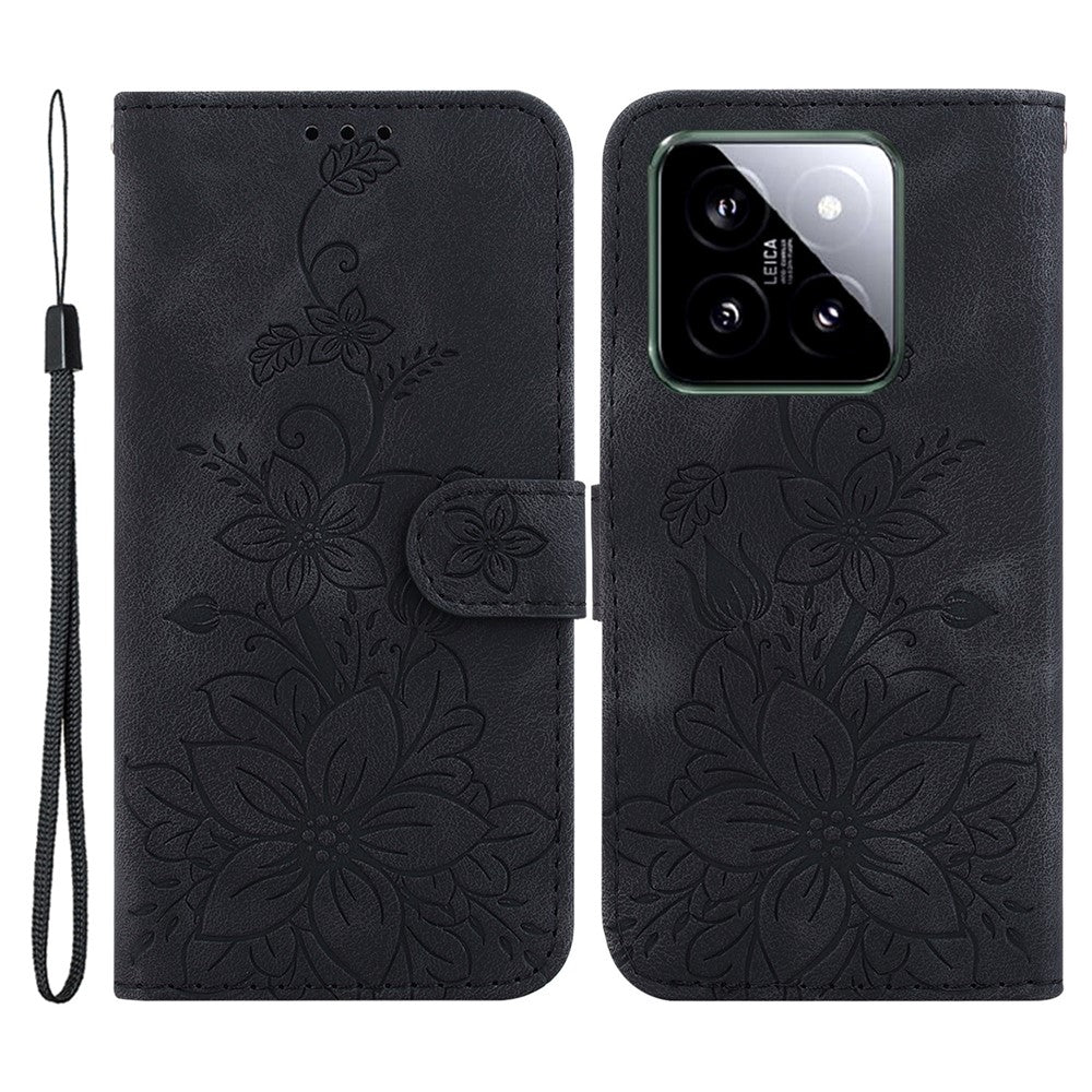 For Xiaomi 14 Leather Case Wallet Phone Cover Flower Pattern