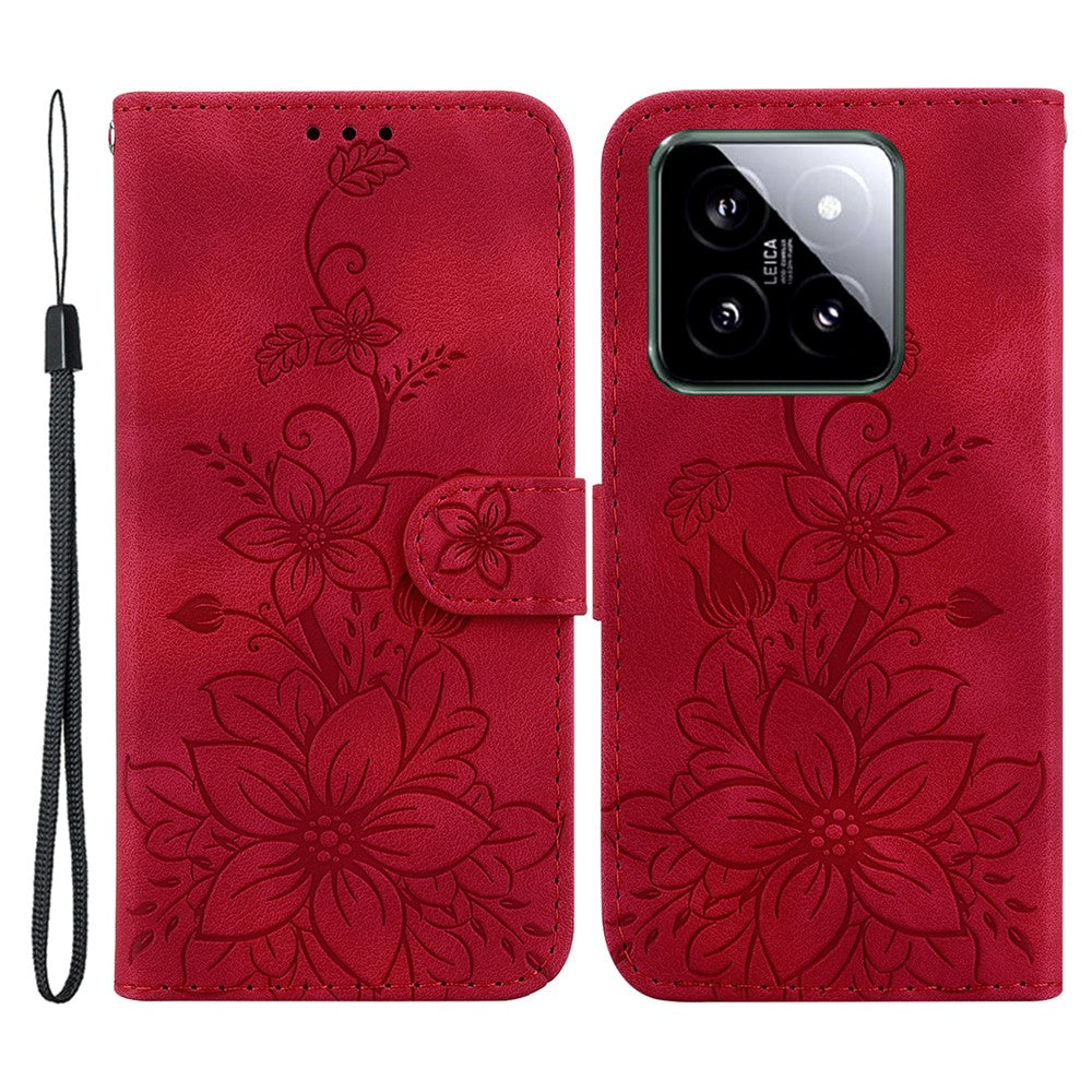 For Xiaomi 14 Leather Case Wallet Phone Cover Flower Pattern