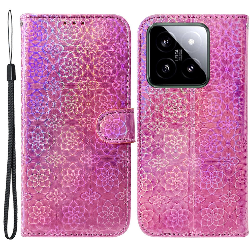 For Xiaomi 14 Leather Case Dazzling Flower Pattern Phone Cover with Hand Strap