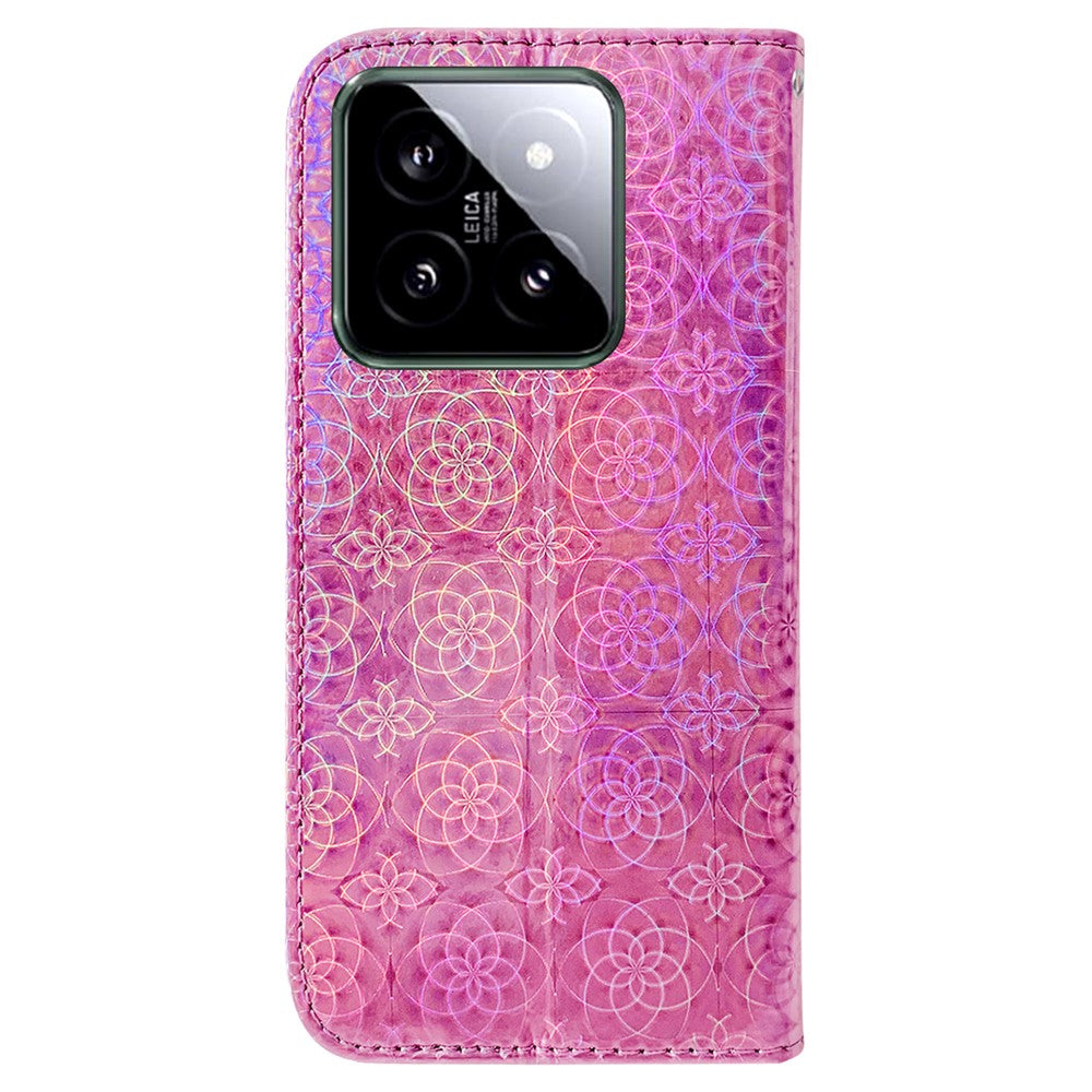For Xiaomi 14 Leather Case Dazzling Flower Pattern Phone Cover with Hand Strap