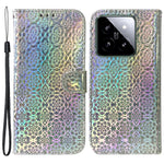 For Xiaomi 14 Leather Case Dazzling Flower Pattern Phone Cover with Hand Strap