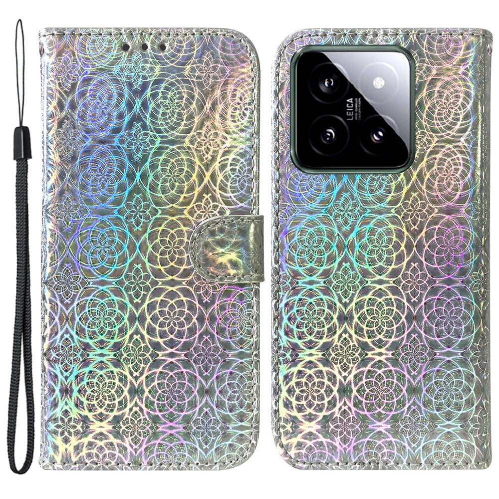 For Xiaomi 14 Leather Case Dazzling Flower Pattern Phone Cover with Hand Strap