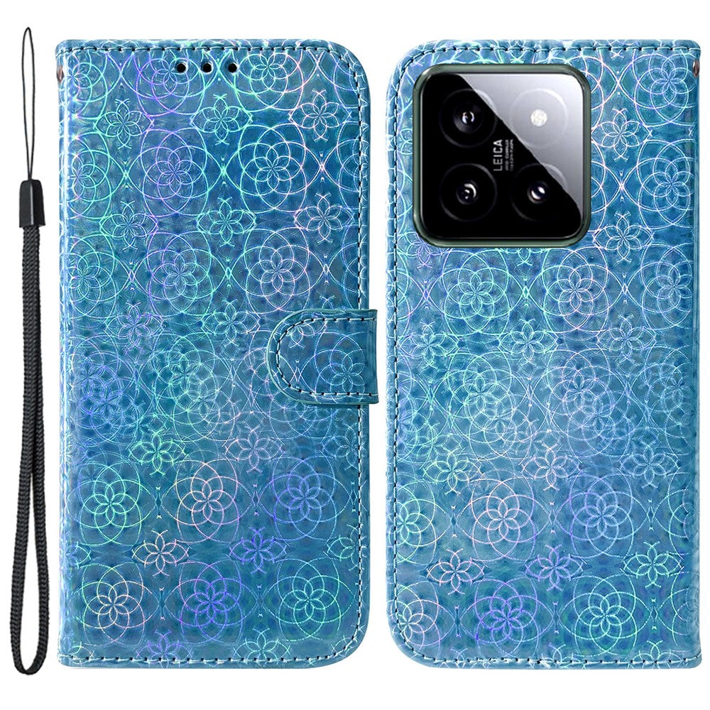 For Xiaomi 14 Leather Case Dazzling Flower Pattern Phone Cover with Hand Strap