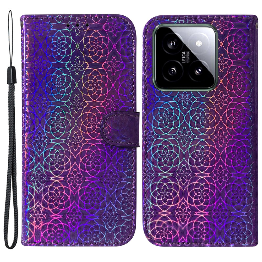 For Xiaomi 14 Leather Case Dazzling Flower Pattern Phone Cover with Hand Strap