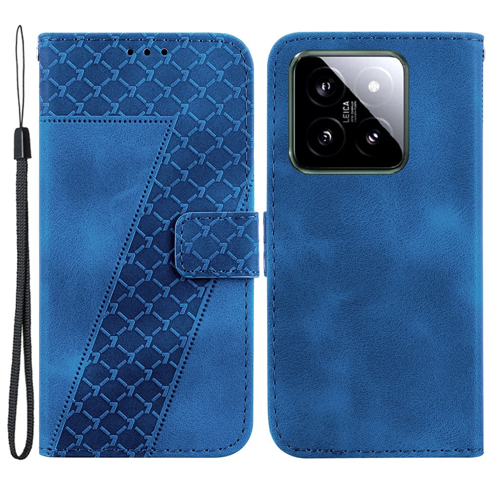 For Xiaomi 14 Cell Phone Case Imprinted 7-Shape Pattern Flip Leather Wallet Cover