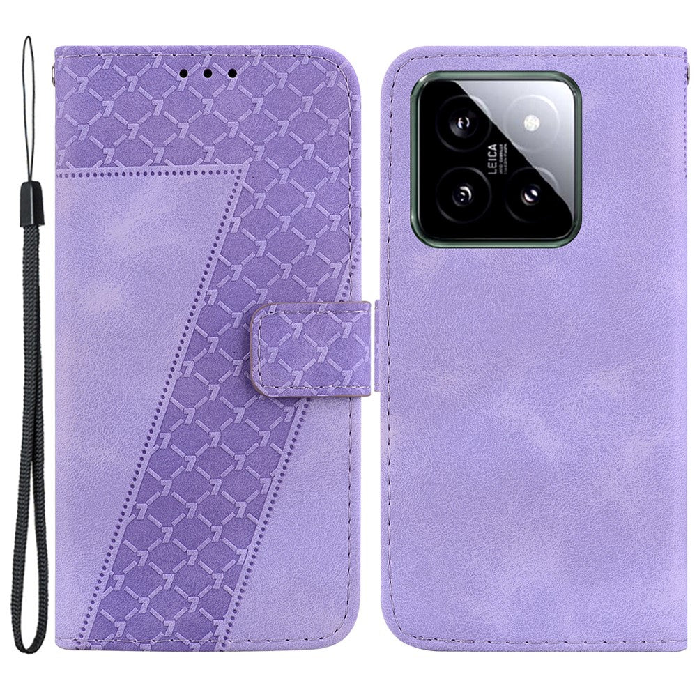 For Xiaomi 14 Cell Phone Case Imprinted 7-Shape Pattern Flip Leather Wallet Cover