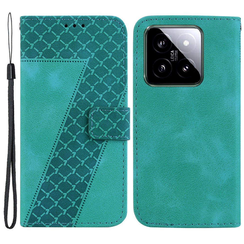 For Xiaomi 14 Cell Phone Case Imprinted 7-Shape Pattern Flip Leather Wallet Cover