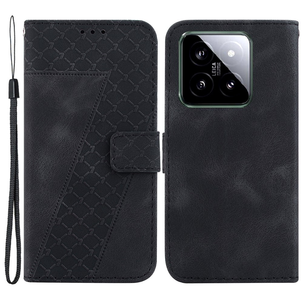 For Xiaomi 14 Cell Phone Case Imprinted 7-Shape Pattern Flip Leather Wallet Cover