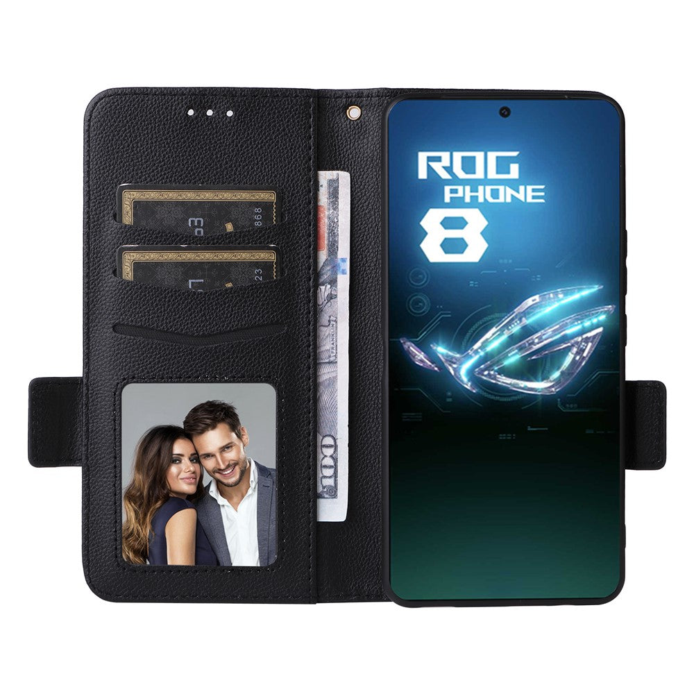 For Asus ROG Phone 8 5G / ROG Phone 8 Pro 5G Case with Wrist Strap Litchi Texture PU Leather Wallet Phone Cover
