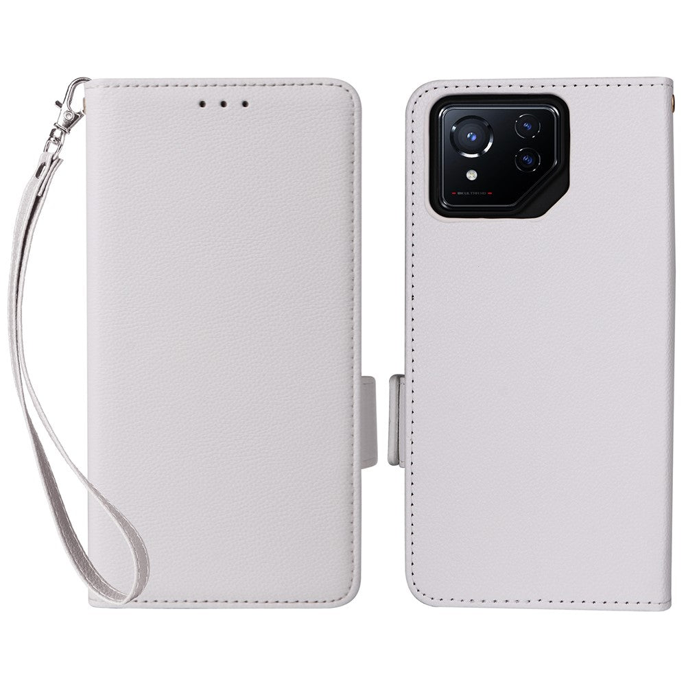 For Asus ROG Phone 8 5G / ROG Phone 8 Pro 5G Case with Wrist Strap Litchi Texture PU Leather Wallet Phone Cover