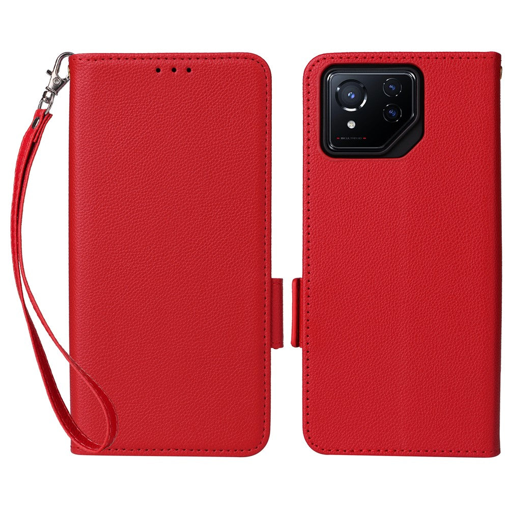 For Asus ROG Phone 8 5G / ROG Phone 8 Pro 5G Case with Wrist Strap Litchi Texture PU Leather Wallet Phone Cover