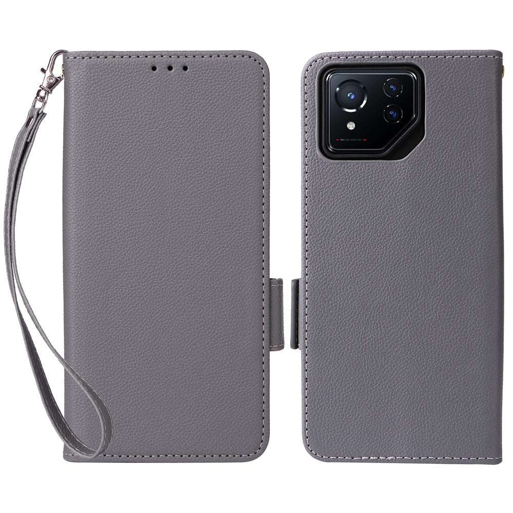 For Asus ROG Phone 8 5G / ROG Phone 8 Pro 5G Case with Wrist Strap Litchi Texture PU Leather Wallet Phone Cover