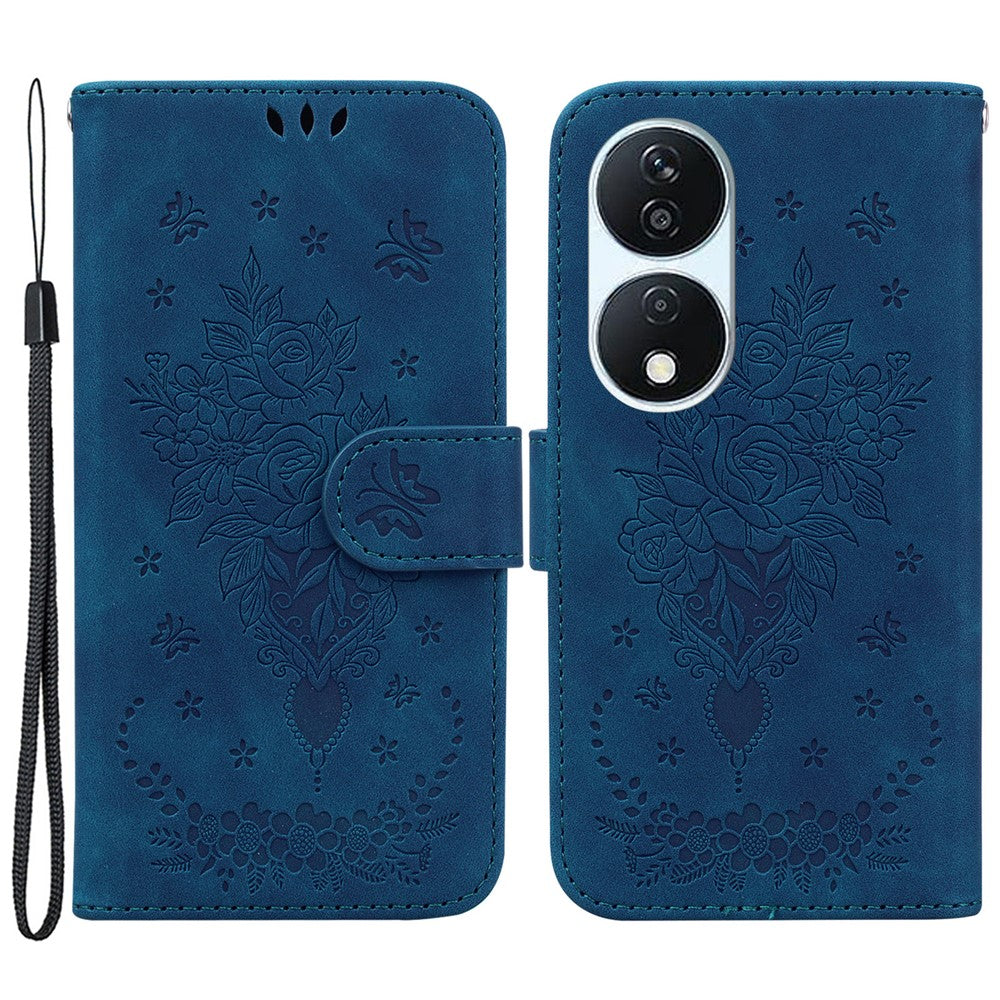 Til Honor X7b 4G / 90 Smart / Play 50 Plus 5G Læder Cover Pung Rosa Sommerfugle Præget