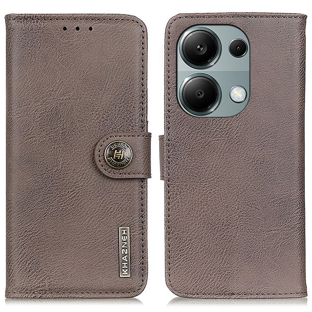 KHAZNEH For Xiaomi Redmi Note 13 4G Case Cowhide Texture Anti-scratch Leather Stand Phone Cover