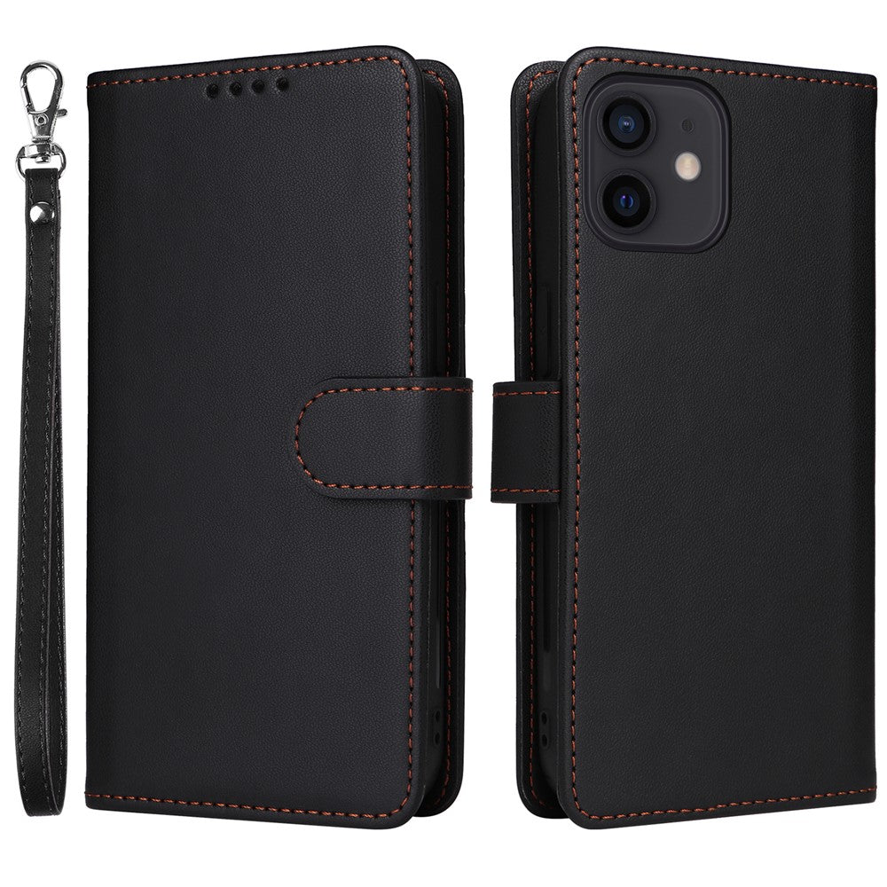 For iPhone 12 / 12 Pro Magnetic Case BETOPNICE Detachable PU Leather Phone Cover with Strap