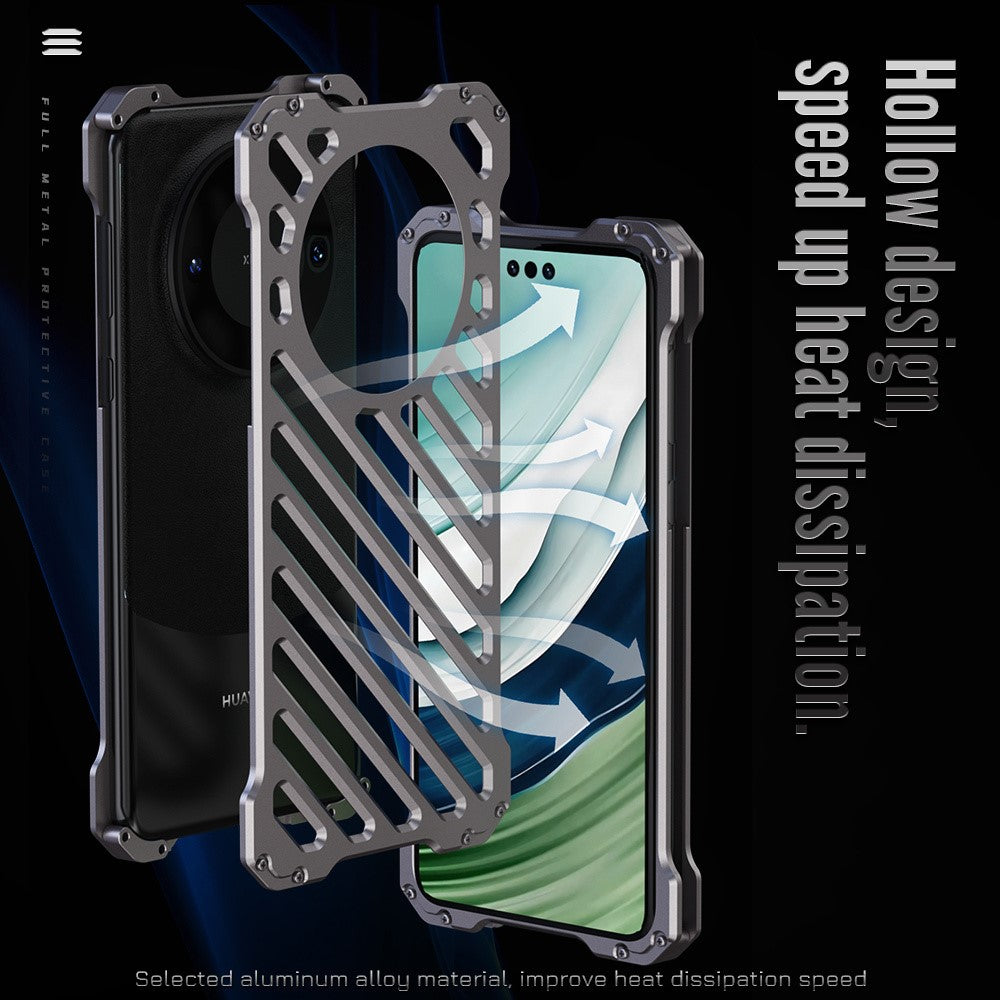 R-JUST RJ-50 For Huawei Mate 60 Pro Case Aluminum Alloy Hollow Phone Back Cover with Lens Protector