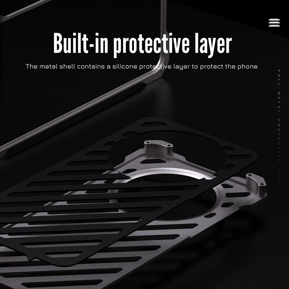 R-JUST RJ-50 For Huawei Mate 60 Pro Case Aluminum Alloy Hollow Phone Back Cover with Lens Protector