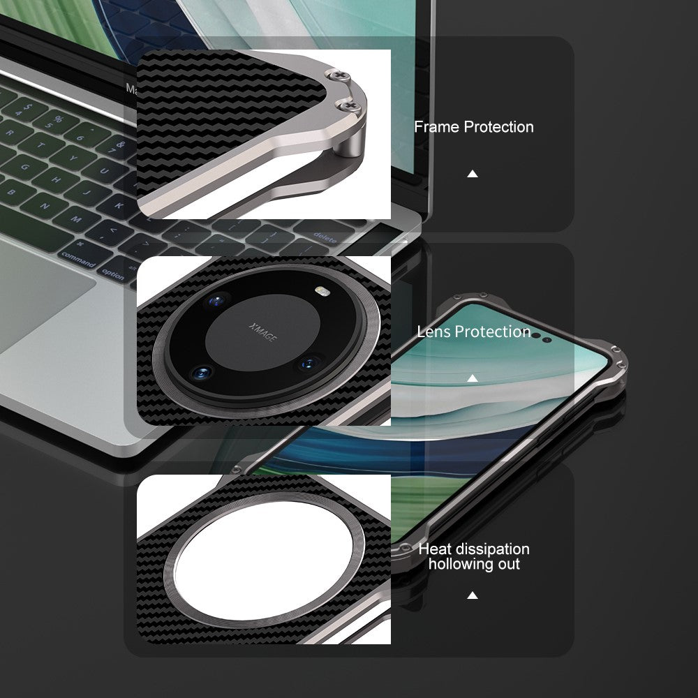 R-JUST RJ-51 För Huawei Mate 60 Pro Skal Ihåligt PC + Aluminiumlegering Stötsäkert mobilskal