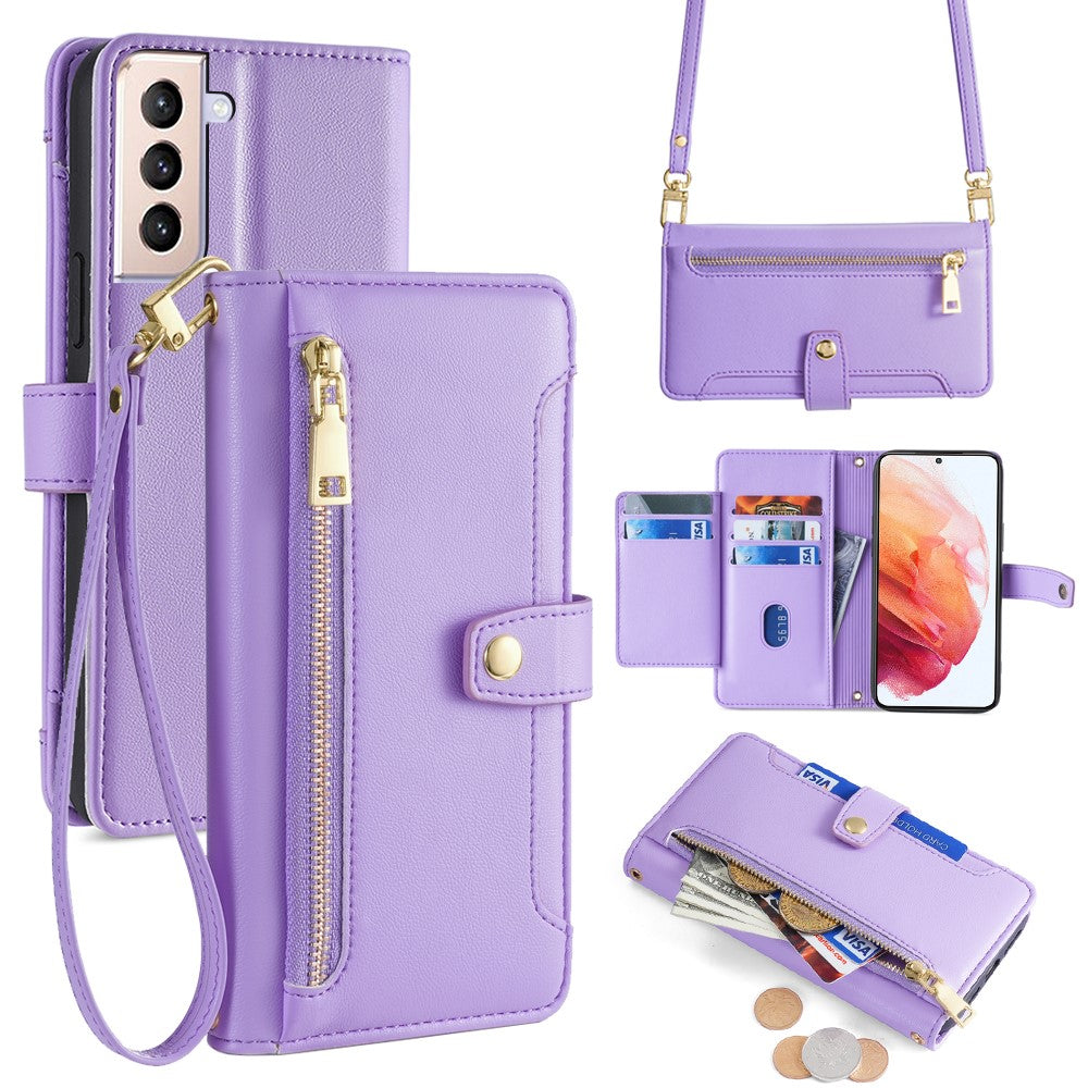 Til Samsung Galaxy S21 4G / S21 5G Cover i PU-læder med lynlåslomme