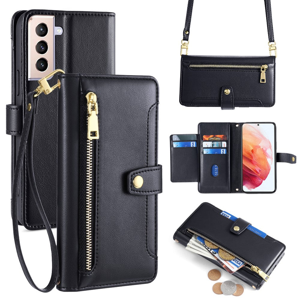 Til Samsung Galaxy S21 4G / S21 5G Cover i PU-læder med lynlåslomme