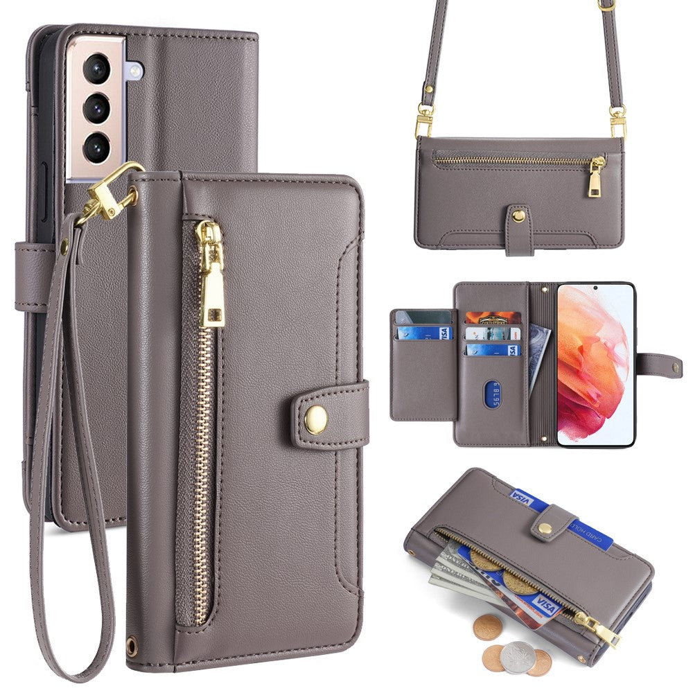 Til Samsung Galaxy S21 4G / S21 5G Cover i PU-læder med lynlåslomme