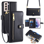For Samsung Galaxy S21+ 5G Cell Phone Case Textured Wallet Stand Leather Phone Cover with 2 Straps