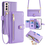 For Samsung Galaxy S21+ 5G Cell Phone Case Textured Wallet Stand Leather Phone Cover with 2 Straps