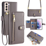 For Samsung Galaxy S21+ 5G Cell Phone Case Textured Wallet Stand Leather Phone Cover with 2 Straps