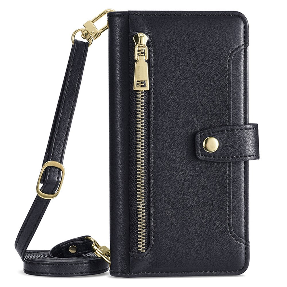 For Samsung Galaxy A22 5G (EU Version) Cell Phone Case PU Leather Cover with Long and Short Strap