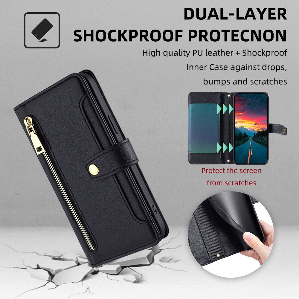 For Samsung Galaxy A22 5G (EU Version) Cell Phone Case PU Leather Cover with Long and Short Strap