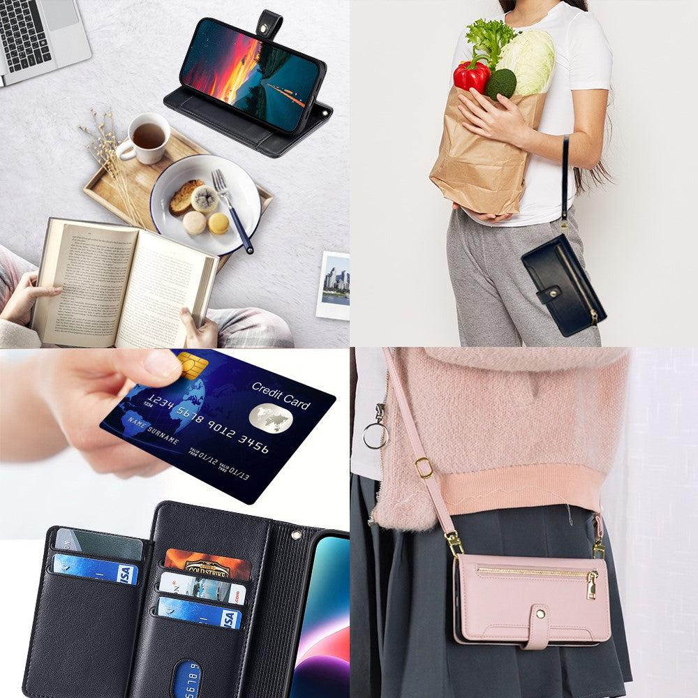 For Samsung Galaxy A22 5G (EU Version) Cell Phone Case PU Leather Cover with Long and Short Strap