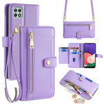 For Samsung Galaxy A22 5G (EU Version) Cell Phone Case PU Leather Cover with Long and Short Strap
