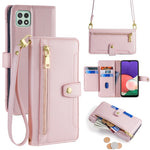 For Samsung Galaxy A22 5G (EU Version) Cell Phone Case PU Leather Cover with Long and Short Strap