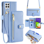 For Samsung Galaxy A22 4G (EU Version) Cell Phone Case Anti-shock PU Leather Wallet Cover with 2 Straps