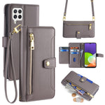 For Samsung Galaxy A22 4G (EU Version) Cell Phone Case Anti-shock PU Leather Wallet Cover with 2 Straps