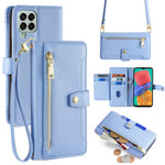 For Samsung Galaxy M33 5G (Global Version) Cell Phone Case Textured Leather Stand Cover with 2 Straps