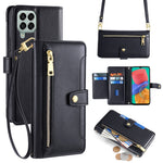 For Samsung Galaxy M33 5G (Global Version) Cell Phone Case Textured Leather Stand Cover with 2 Straps