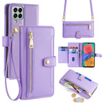 For Samsung Galaxy M33 5G (Global Version) Cell Phone Case Textured Leather Stand Cover with 2 Straps