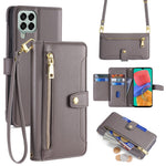 For Samsung Galaxy M33 5G (Global Version) Cell Phone Case Textured Leather Stand Cover with 2 Straps
